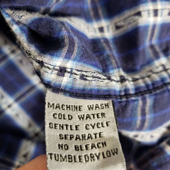 Cowboy Up Men Shirt Medium Pearl Snap Blue Plaid Long Sleeve Blue Western Pocket - Picture 9 of 11